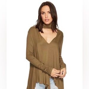 Free People Uptown turtleneck V Tunic TOP Army Medium NEW With TAGS
